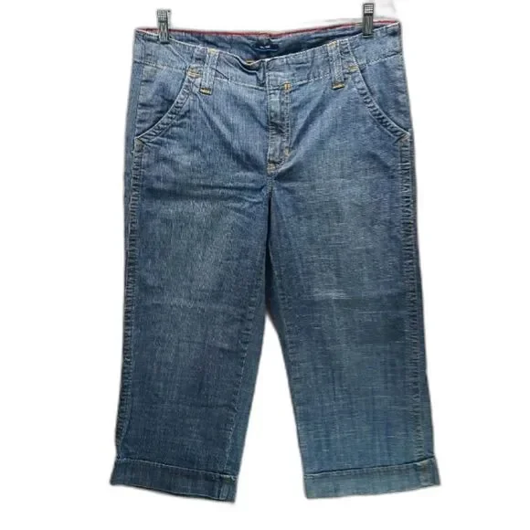 Nautica Stretch Denim Capri. Trouser Style with Cuff Hem. Woman's 12. Blue...... - Picture 1 of 8
